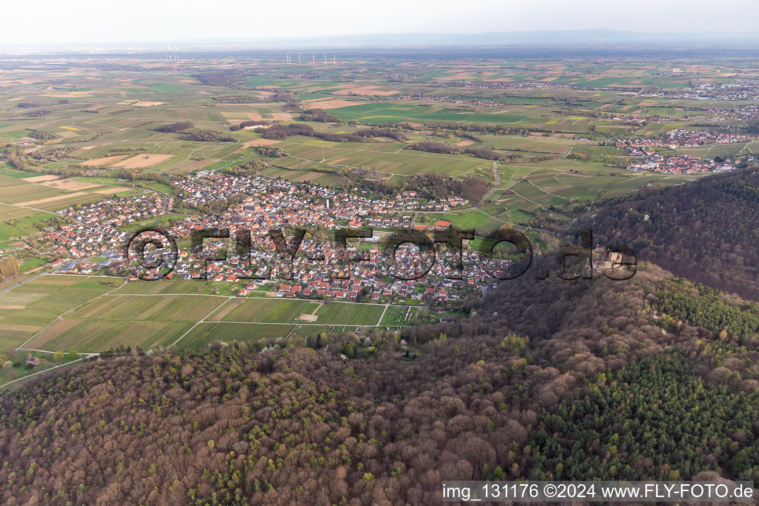 Klingenmünster in the state Rhineland-Palatinate, Germany from above