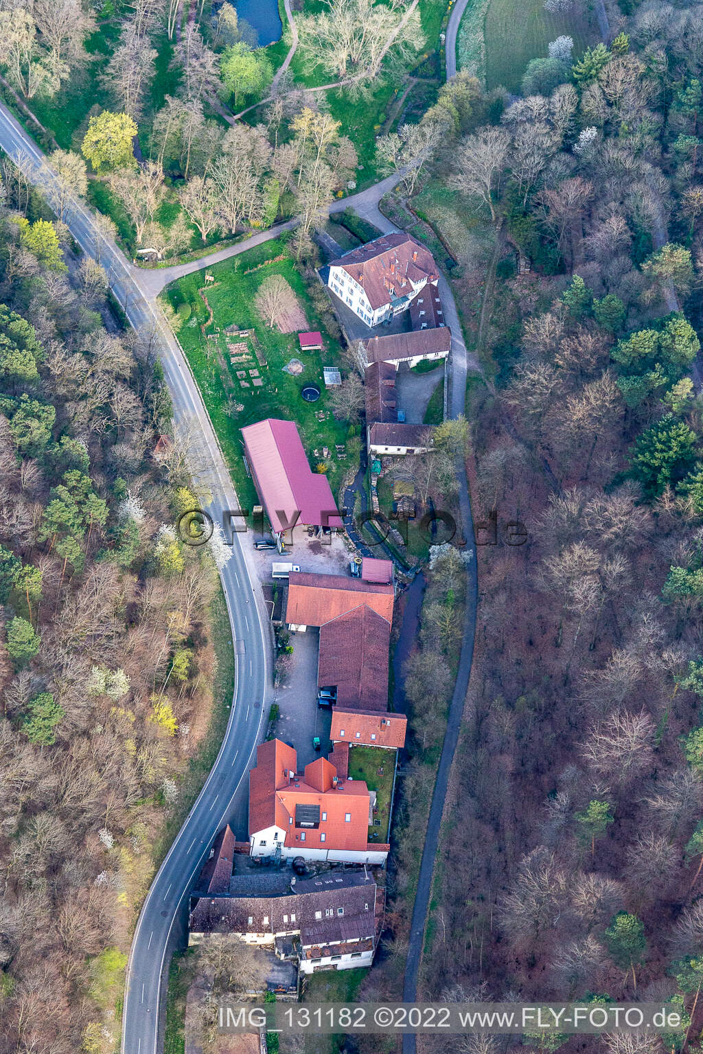 Aerial view of Porzelt winery in Klingenmünster in the state Rhineland-Palatinate, Germany