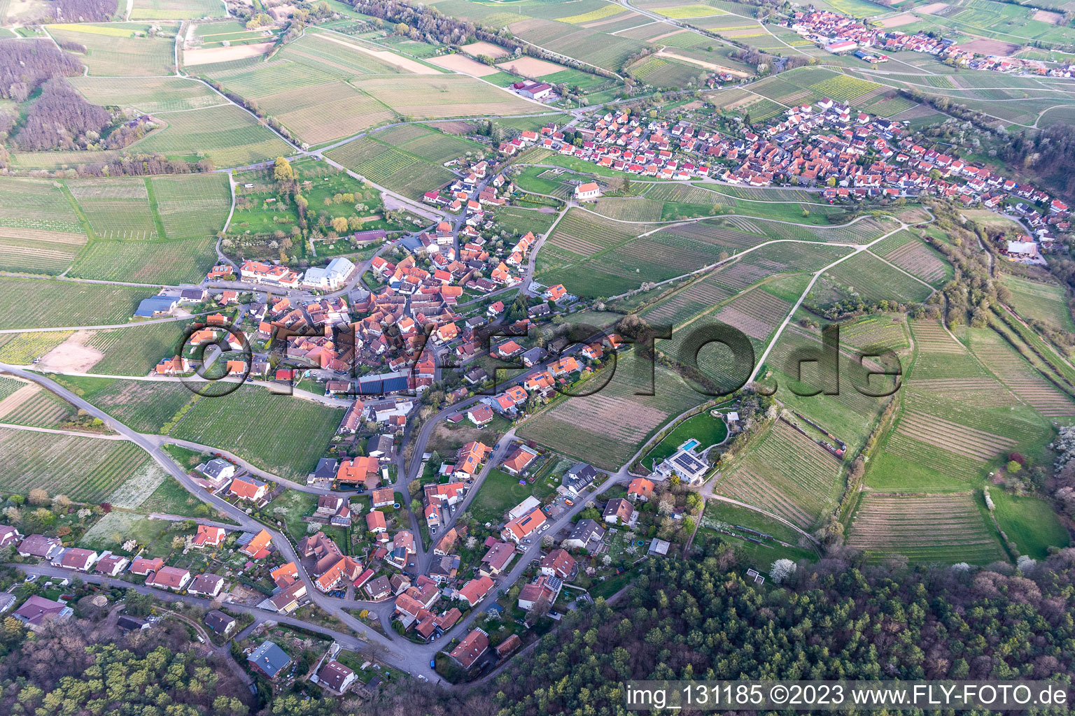 District Gleiszellen in Gleiszellen-Gleishorbach in the state Rhineland-Palatinate, Germany from a drone