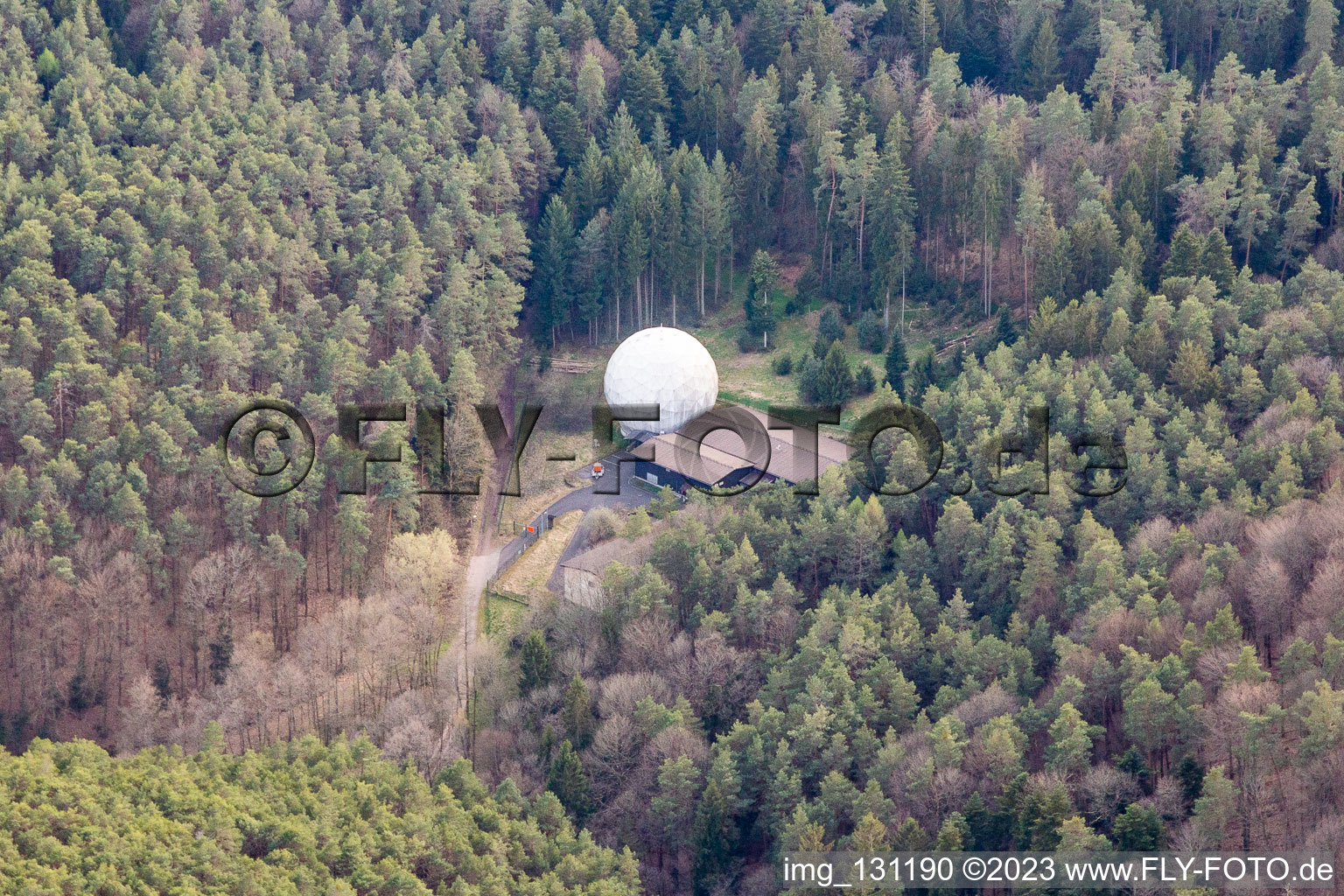 Aerial view of Radar station in Pleisweiler-Oberhofen in the state Rhineland-Palatinate, Germany