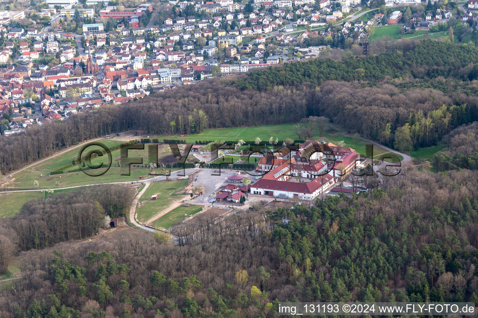 Aerial view of Liebfrauenberg Monastery in Bad Bergzabern in the state Rhineland-Palatinate, Germany