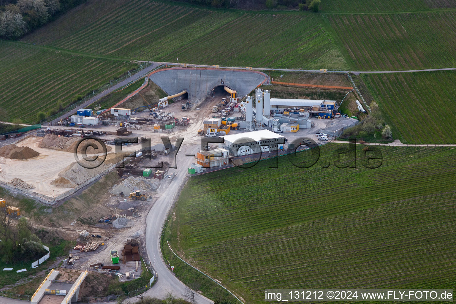 Aerial photograpy of Tunnel portal construction site Bad Bergzabern in Dörrenbach in the state Rhineland-Palatinate, Germany