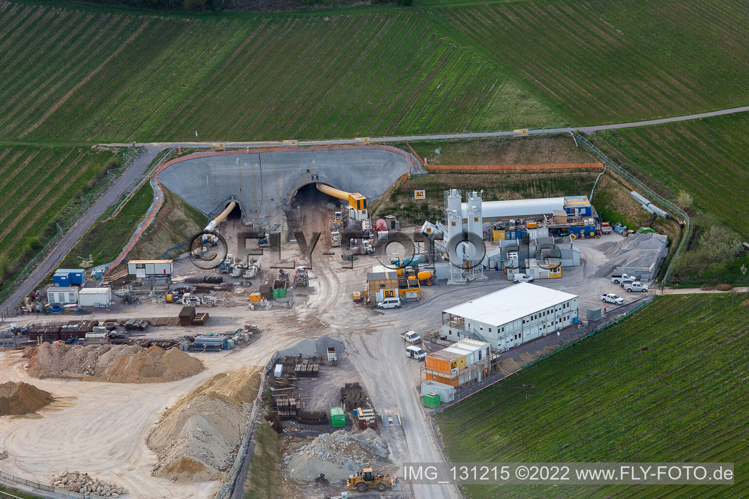 Tunnel portal construction site Bad Bergzabern in Dörrenbach in the state Rhineland-Palatinate, Germany from above