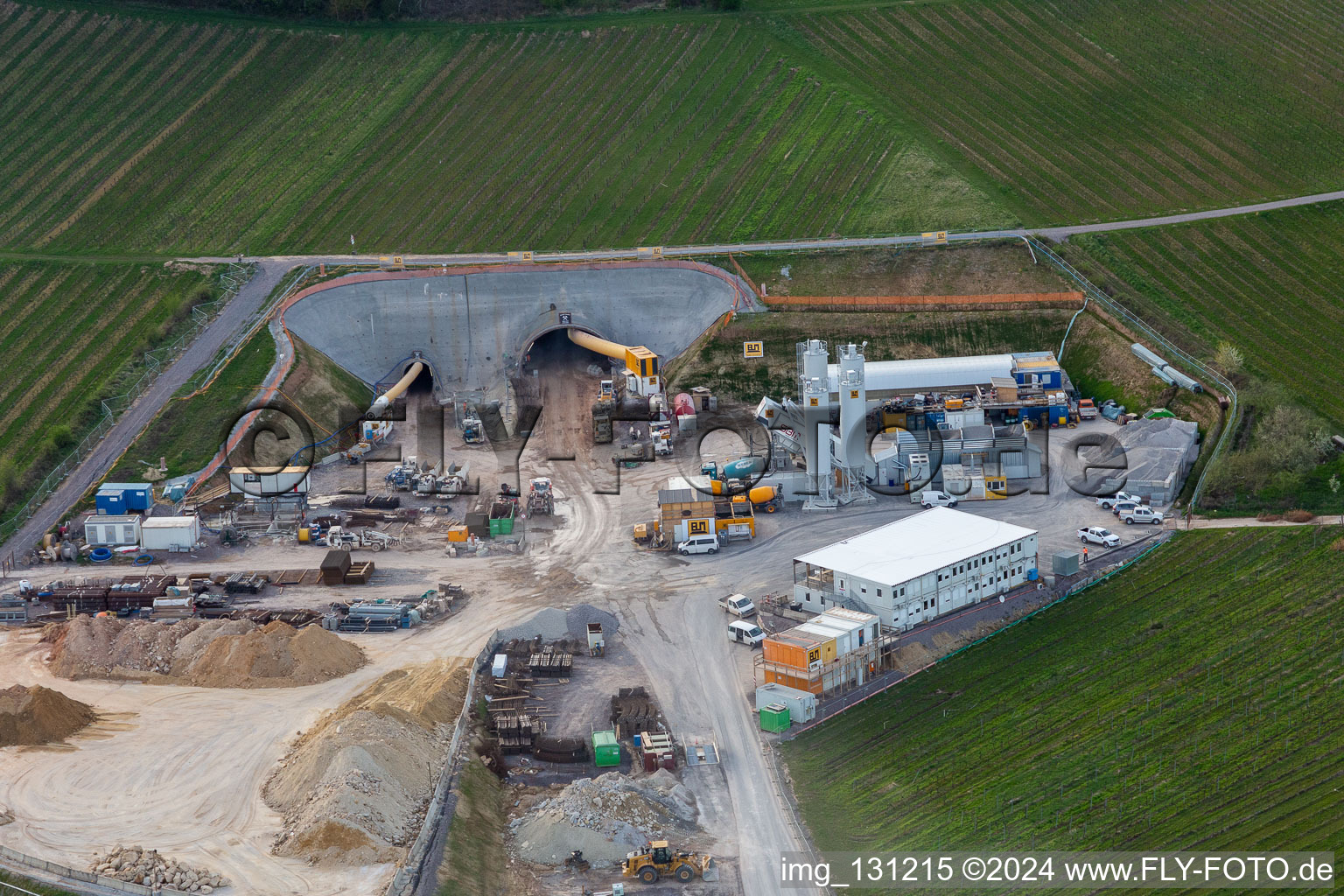 Tunnel portal construction site Bad Bergzabern in Dörrenbach in the state Rhineland-Palatinate, Germany from above