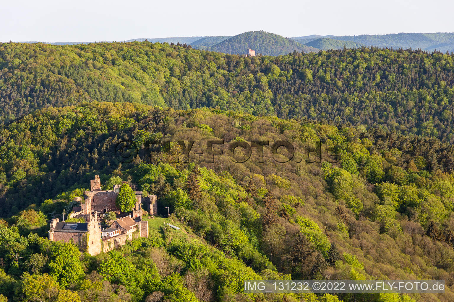 Drone image of Madenburg in Eschbach in the state Rhineland-Palatinate, Germany