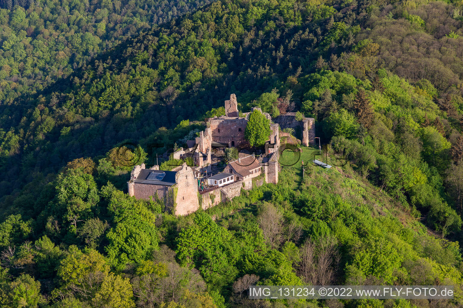 Madenburg in Eschbach in the state Rhineland-Palatinate, Germany from the drone perspective