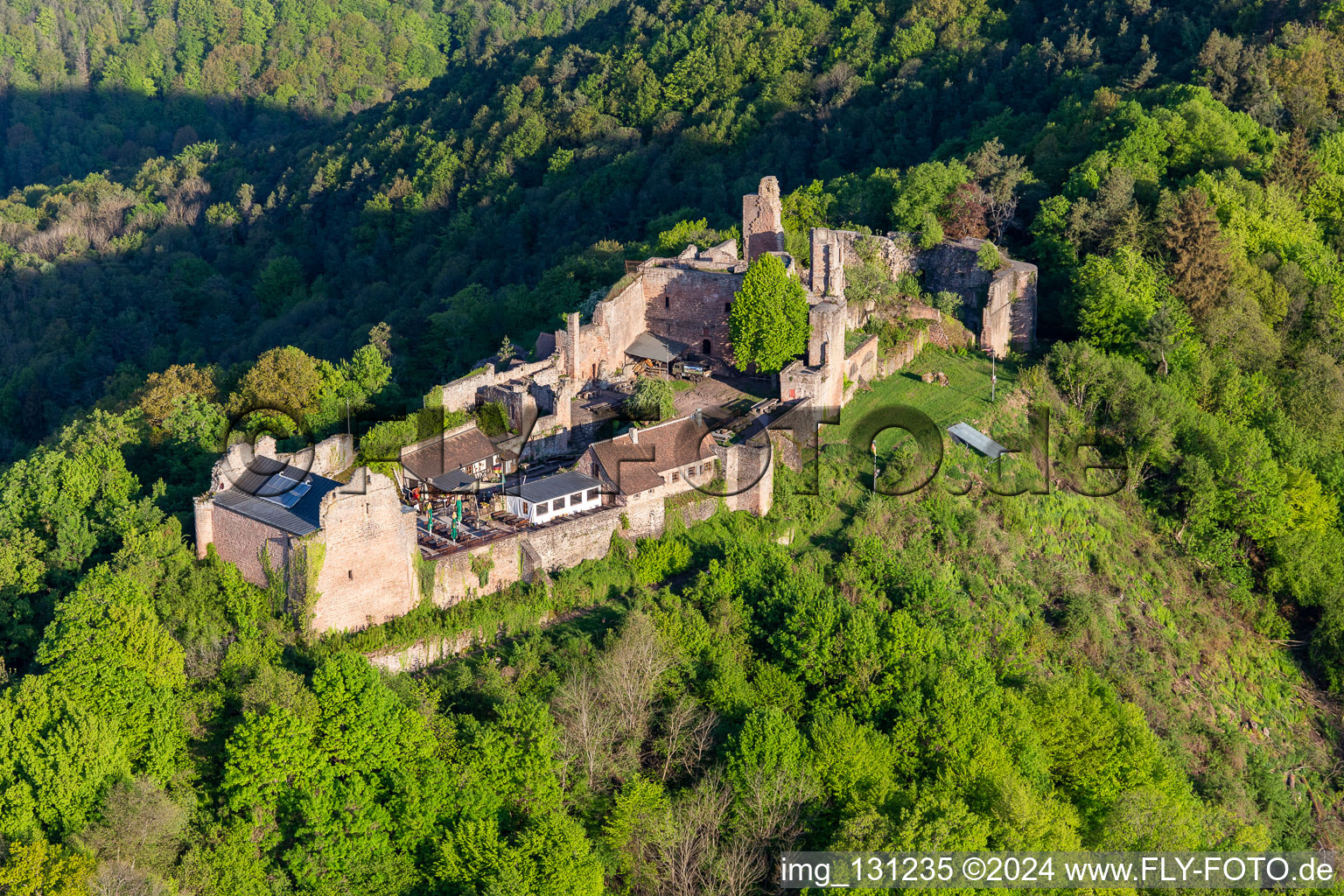 Aerial view of Madenburg at Eschbach in Eschbach in the state Rhineland-Palatinate, Germany