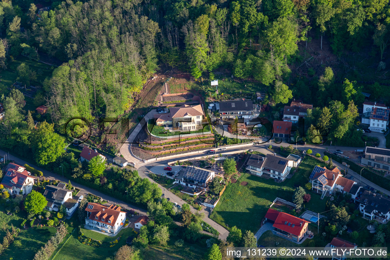 Aerial view of Slevogtstr in Leinsweiler in the state Rhineland-Palatinate, Germany