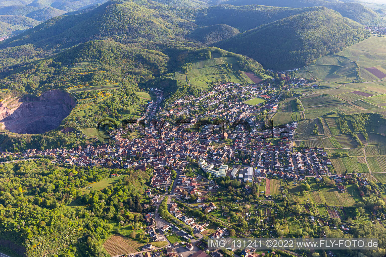 Bird's eye view of Albersweiler in the state Rhineland-Palatinate, Germany