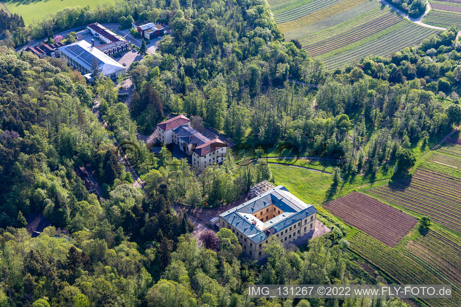 Castle Villa Ludwigshöhe in Edenkoben in the state Rhineland-Palatinate, Germany seen from above