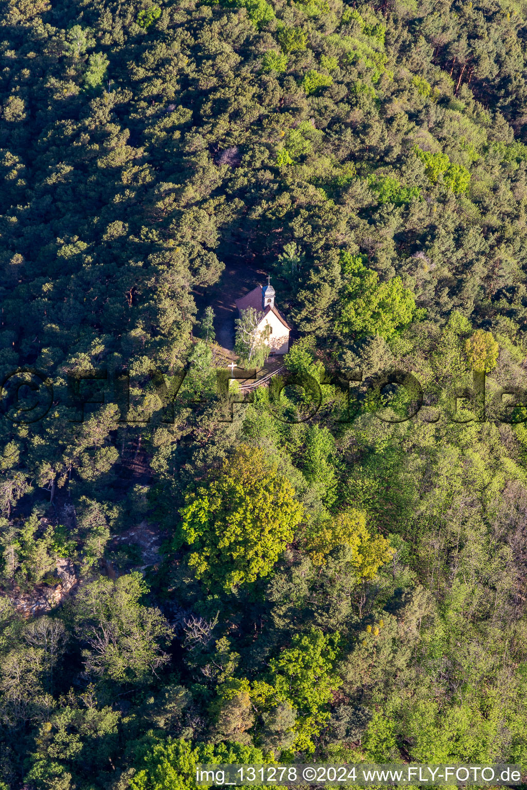 Oblique view of Chapel Wetterkreuzberg in Maikammer in the state Rhineland-Palatinate, Germany