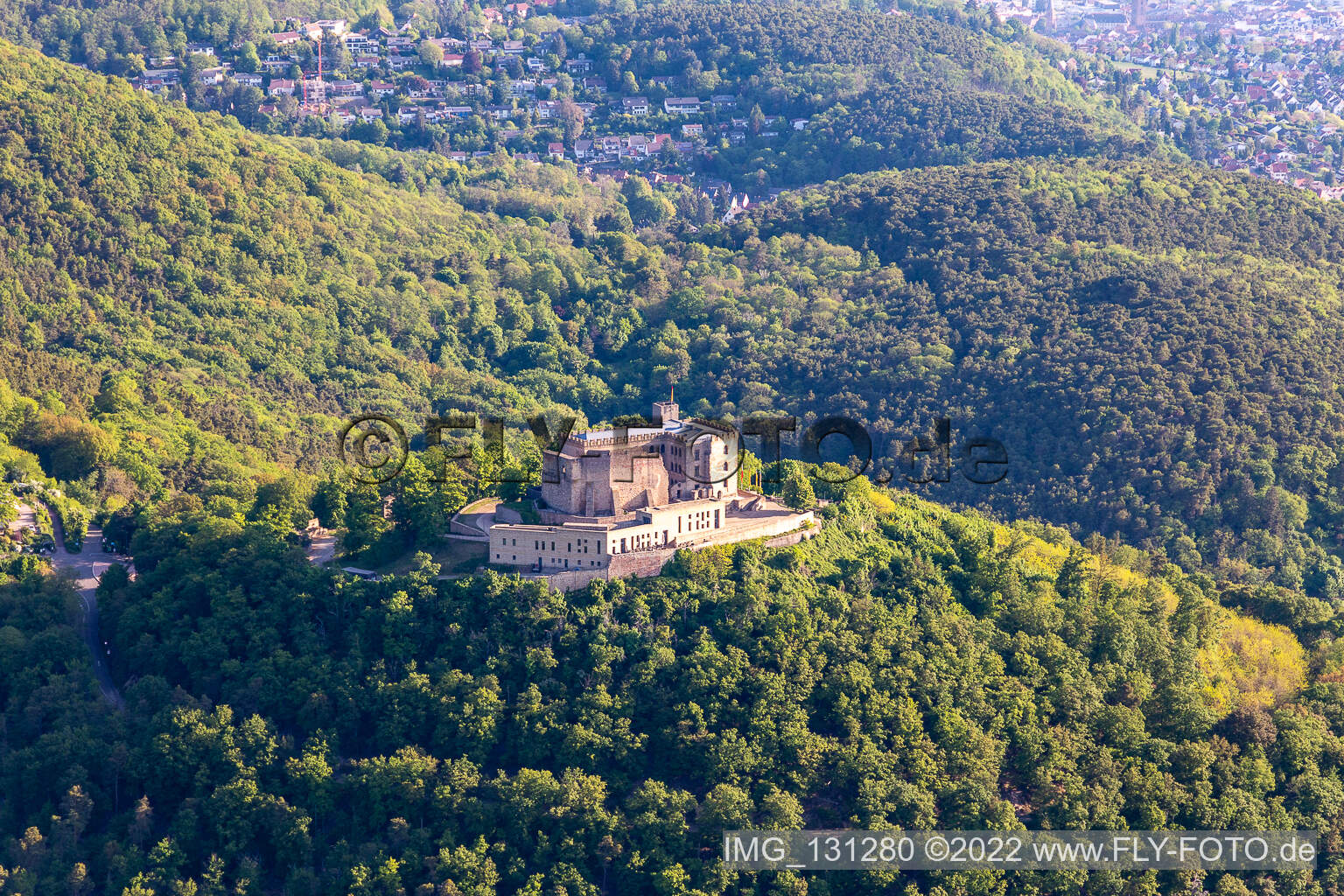 Drone image of Hambach Castle in the district Diedesfeld in Neustadt an der Weinstraße in the state Rhineland-Palatinate, Germany