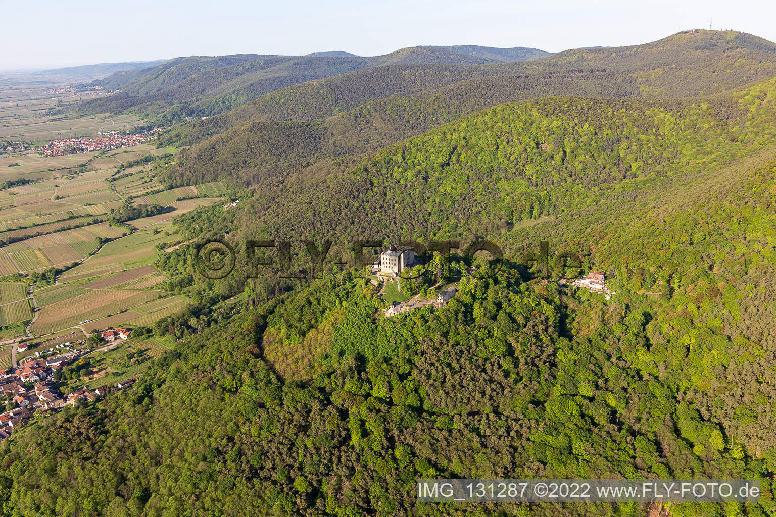 Aerial photograpy of Hambach Castle in the district Diedesfeld in Neustadt an der Weinstraße in the state Rhineland-Palatinate, Germany