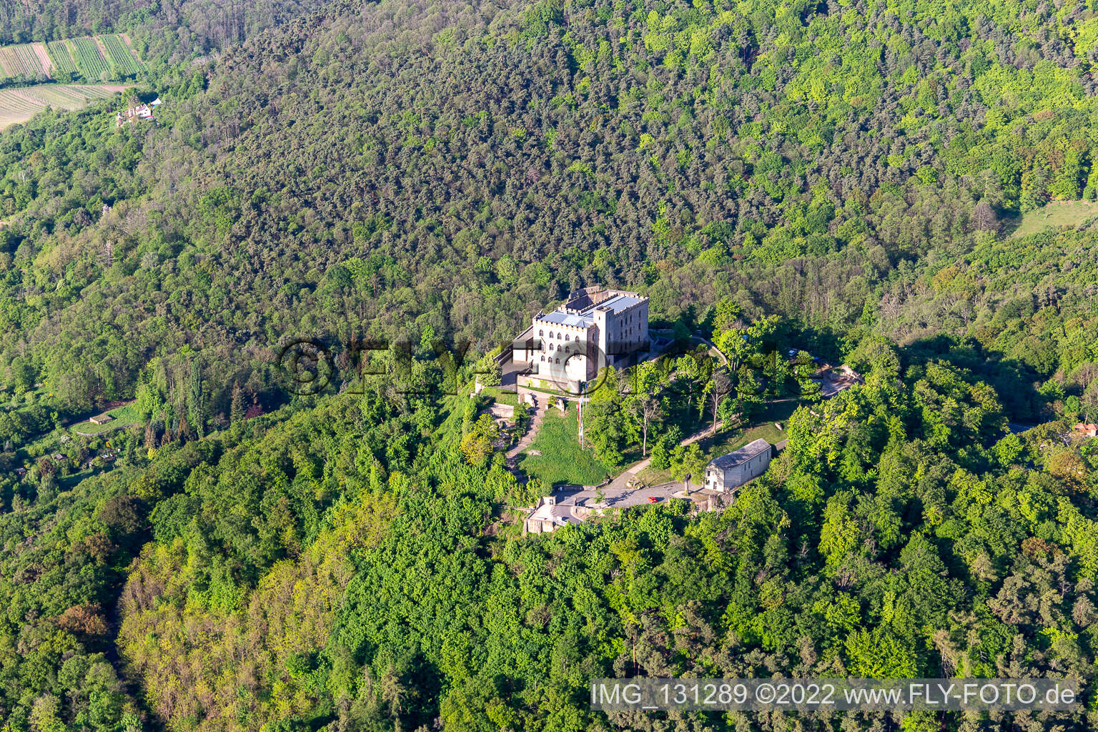 Oblique view of Hambach Castle in the district Diedesfeld in Neustadt an der Weinstraße in the state Rhineland-Palatinate, Germany