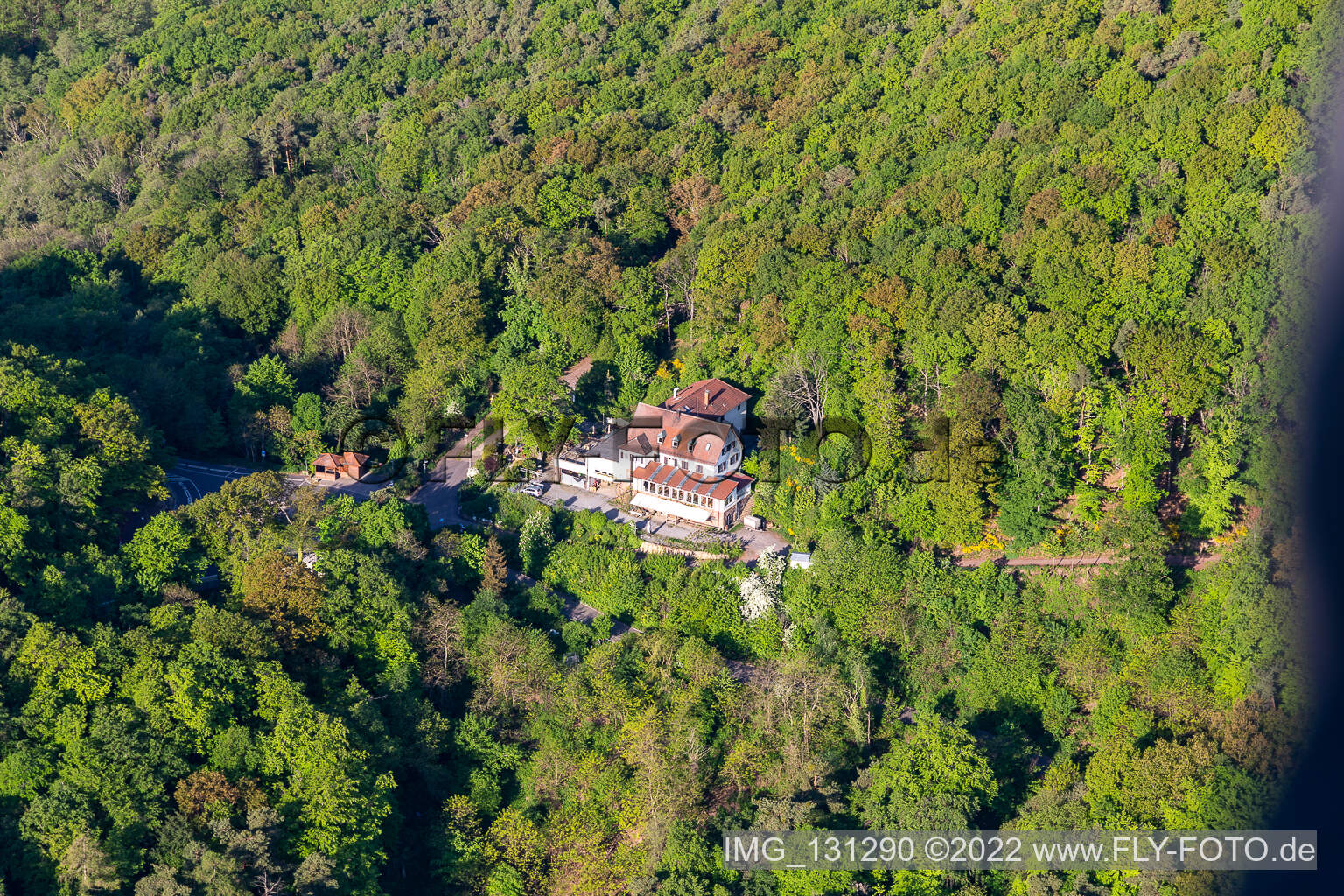 Hambach Castle in the district Diedesfeld in Neustadt an der Weinstraße in the state Rhineland-Palatinate, Germany from above