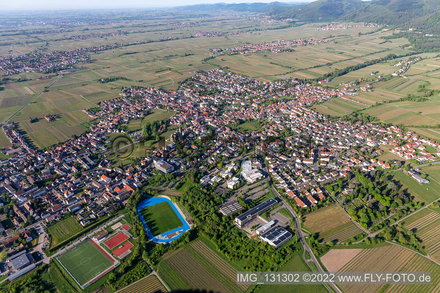 Edenkoben in the state Rhineland-Palatinate, Germany seen from above