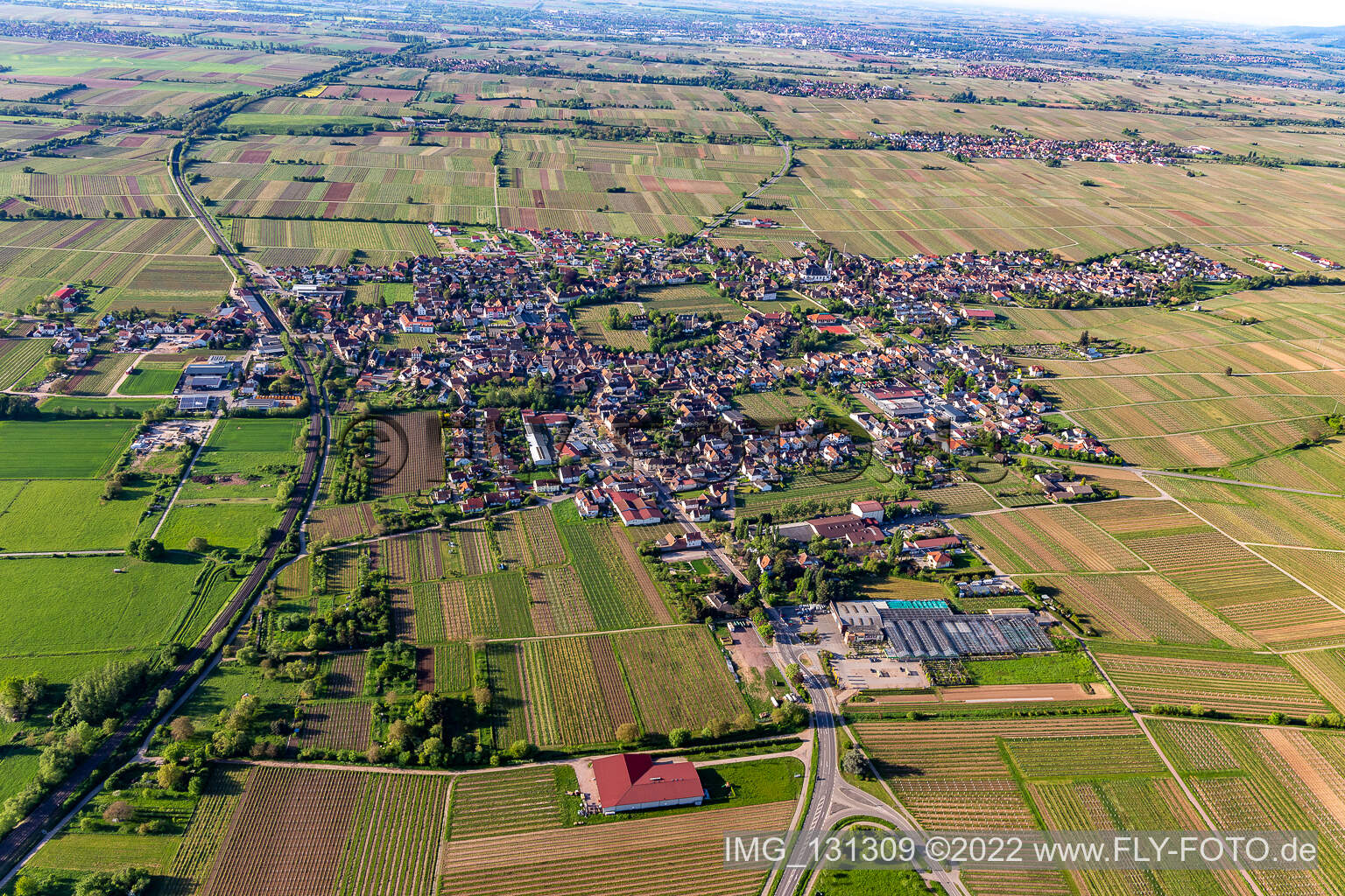 Aerial view of Edesheim in the state Rhineland-Palatinate, Germany