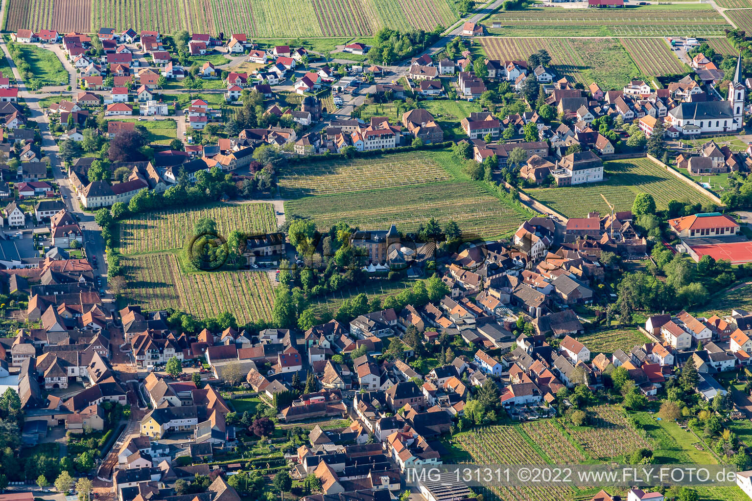 Aerial view of Hotel Schloß Edesheim, Private Hotels Dr. Lohbeck GmbH & Co. KG in Edesheim in the state Rhineland-Palatinate, Germany