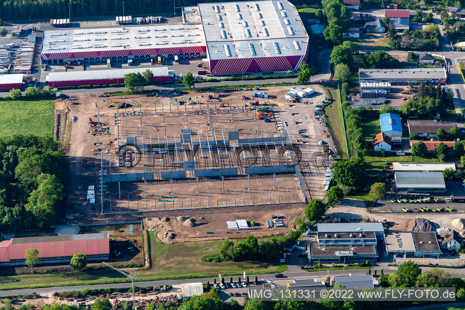 Aerial view of Hornbach Construction site of the Hornbach logistics center Essingen in the district Dreihof in Essingen in the state Rhineland-Palatinate, Germany