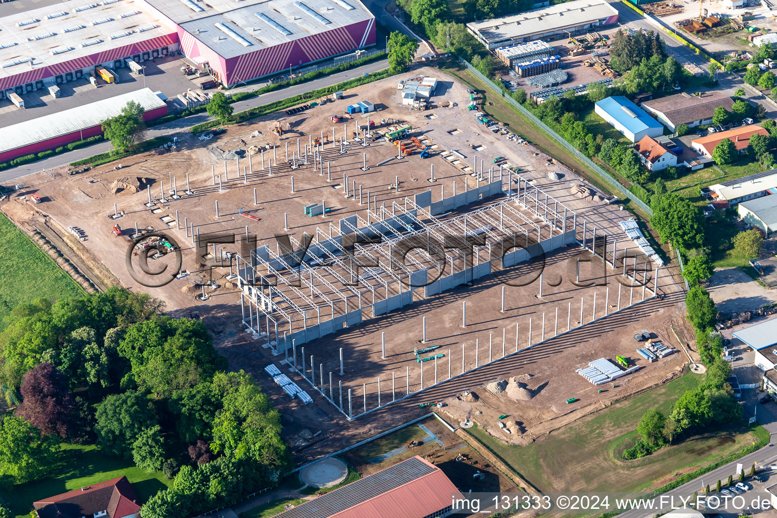 Aerial photograpy of Hornbach Construction site of the Hornbach logistics center Essingen in Essingen in the state Rhineland-Palatinate, Germany