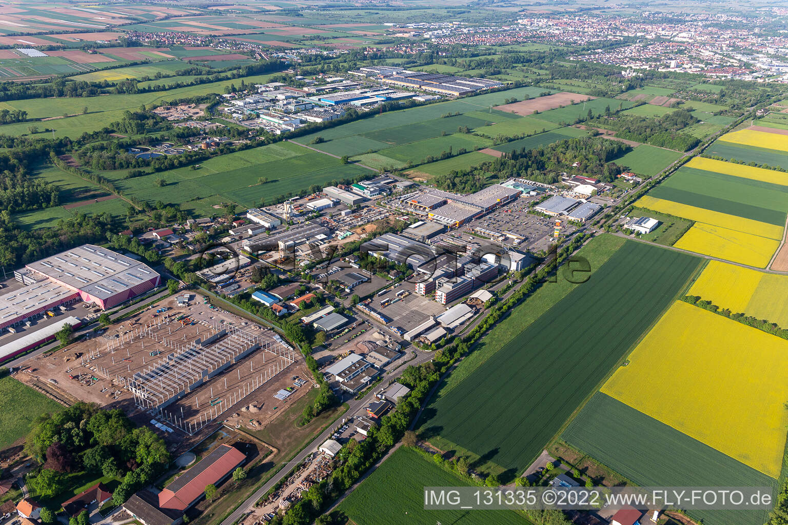 Hornbach Construction site of the Hornbach logistics center Essingen in the district Dreihof in Essingen in the state Rhineland-Palatinate, Germany from above