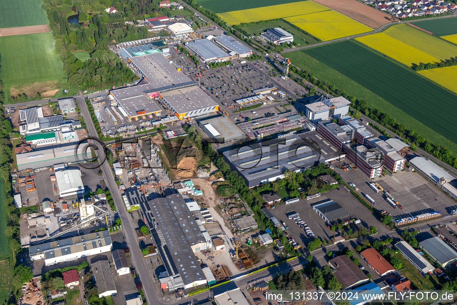 Aerial photograpy of Hornbach hardware store in Bornheim in the state Rhineland-Palatinate, Germany