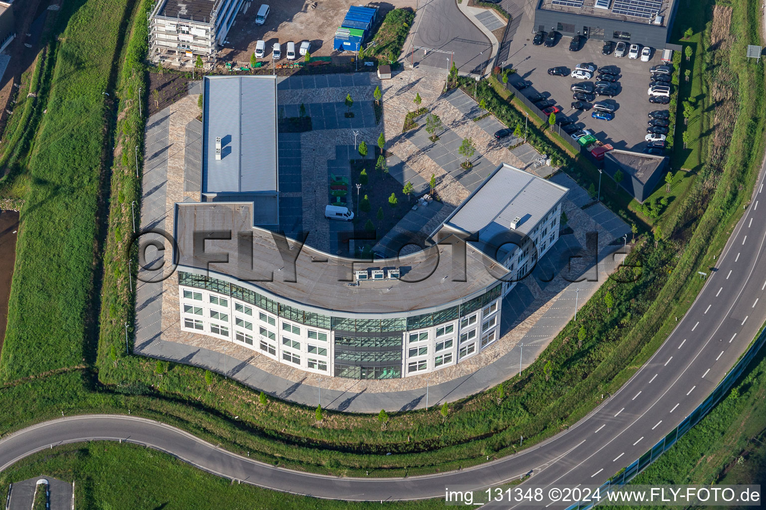 Oblique view of Business park at the exhibition grounds in the district Queichheim in Landau in der Pfalz in the state Rhineland-Palatinate, Germany