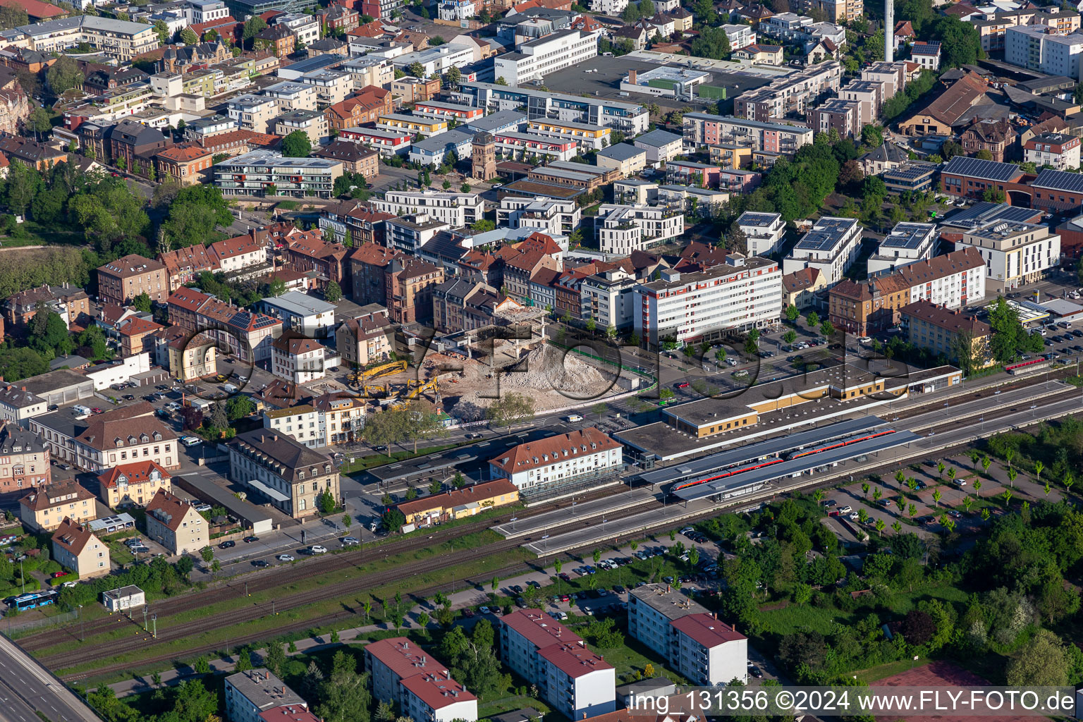 Train station and demolished department store in Landau in der Pfalz in the state Rhineland-Palatinate, Germany