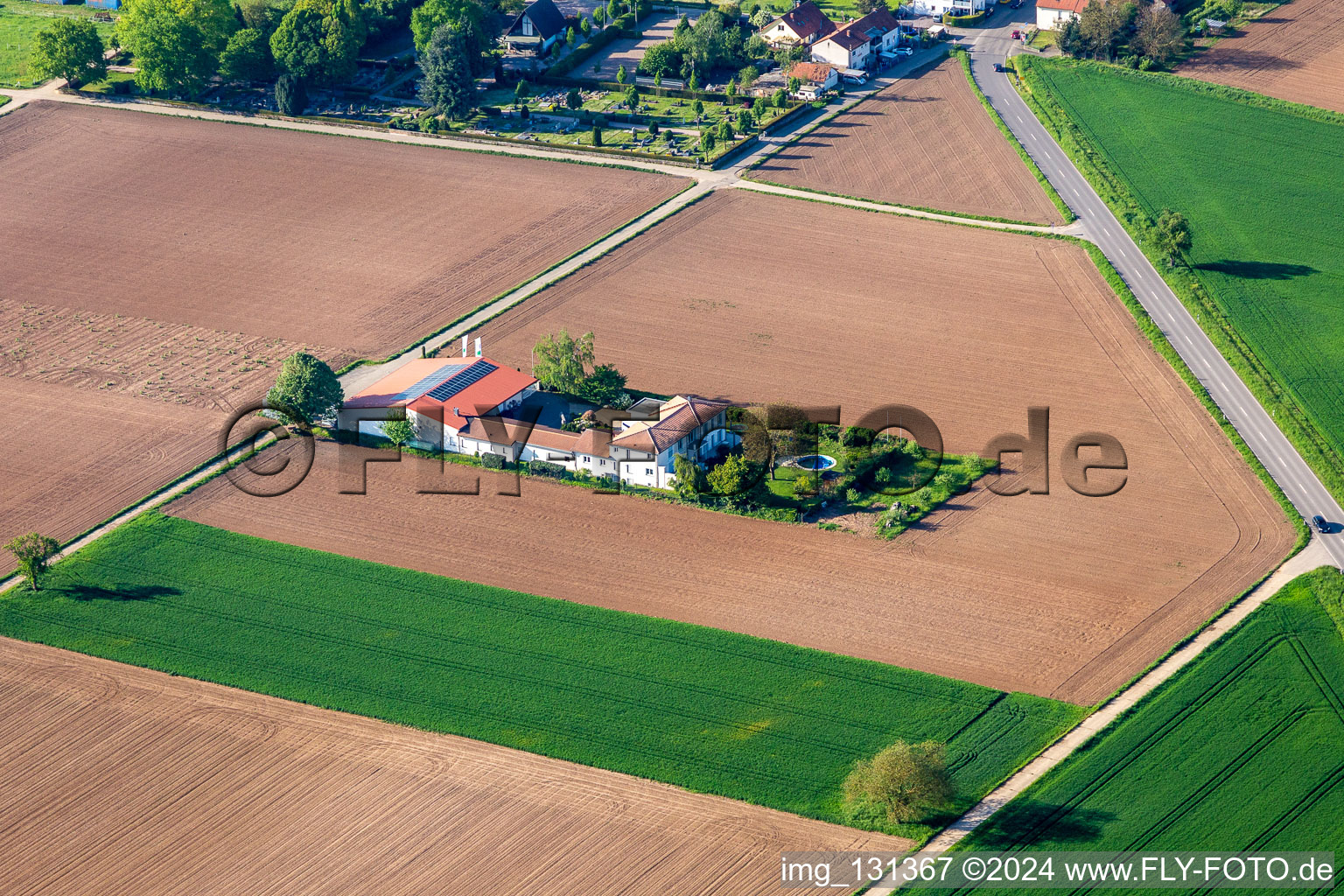 Aerial photograpy of Bioland Winery Neuspergerhof in Rohrbach in the state Rhineland-Palatinate, Germany