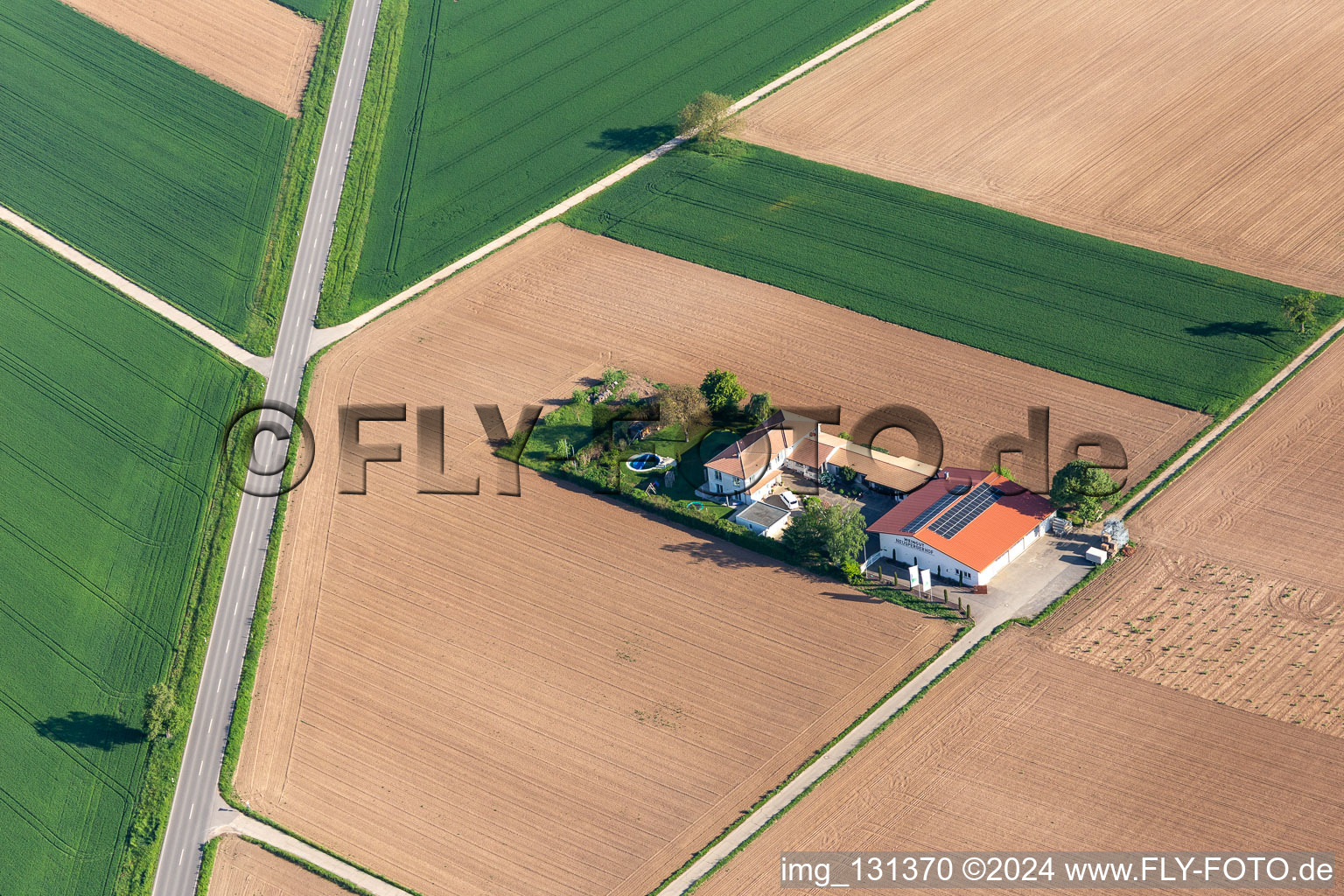 Bioland Winery Neuspergerhof in Rohrbach in the state Rhineland-Palatinate, Germany from above