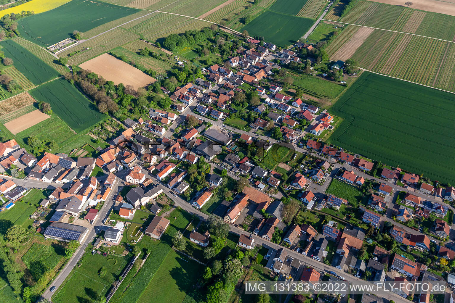 District Kleinsteinfeld in Niederotterbach in the state Rhineland-Palatinate, Germany from the drone perspective