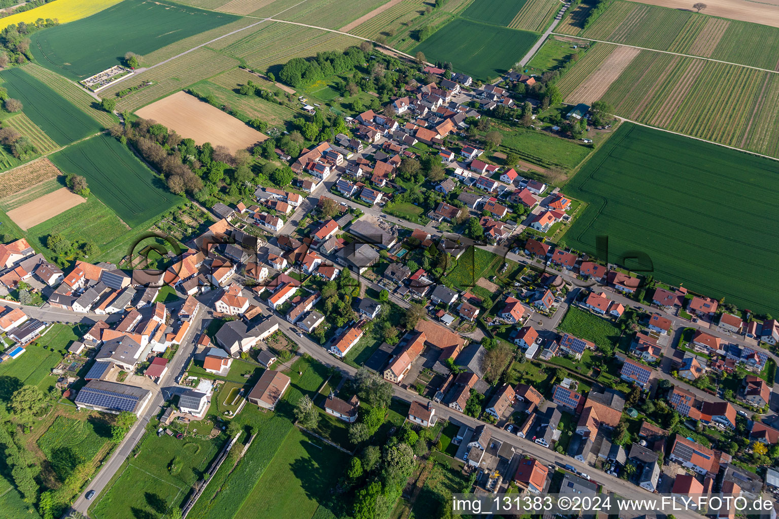 District Kleinsteinfeld in Niederotterbach in the state Rhineland-Palatinate, Germany from the drone perspective