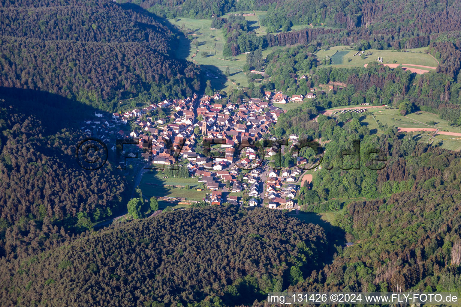 Drone image of Vorderweidenthal in the state Rhineland-Palatinate, Germany