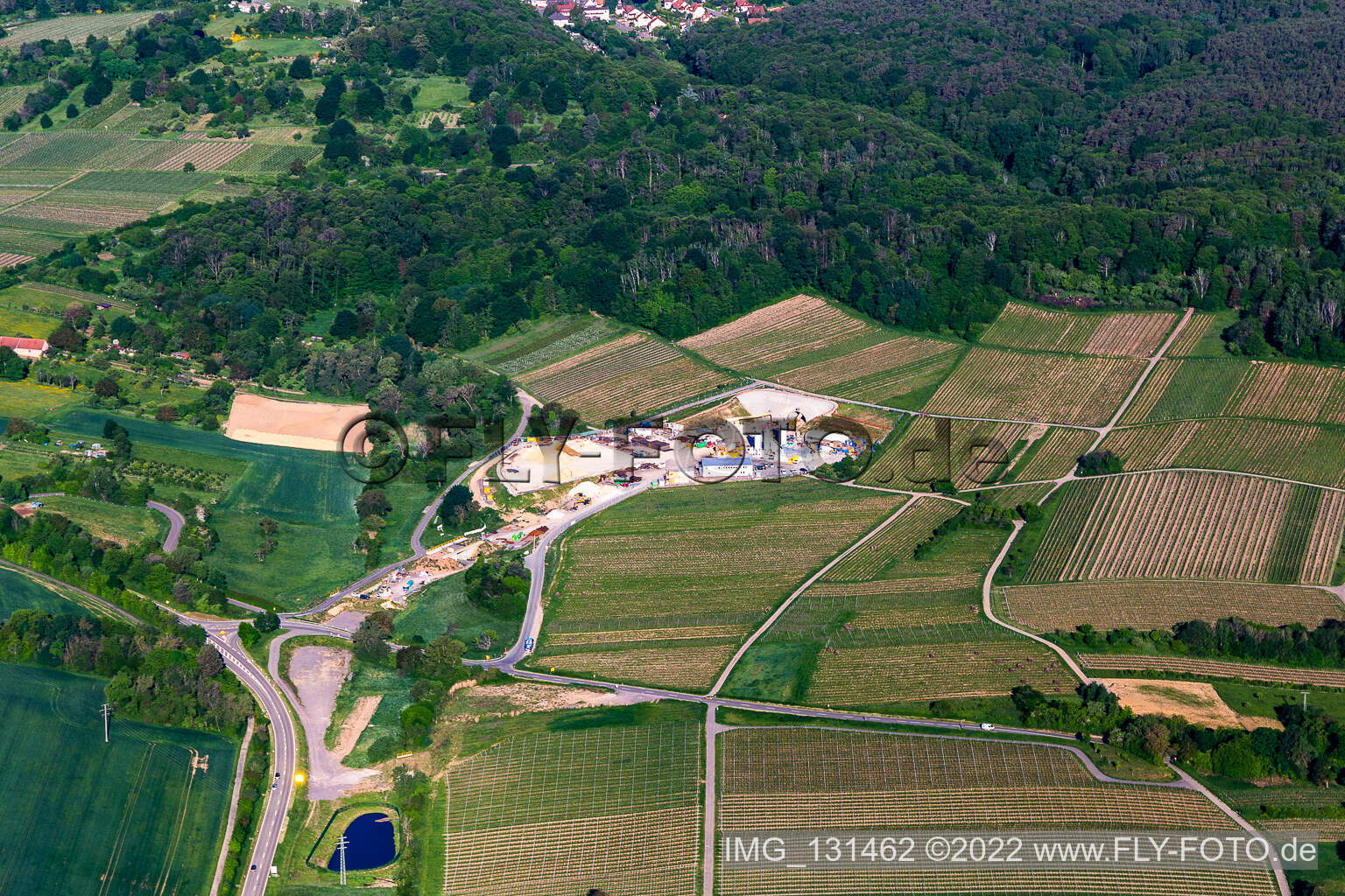 Aerial photograpy of Tunnel construction site in Dörrenbach in the state Rhineland-Palatinate, Germany