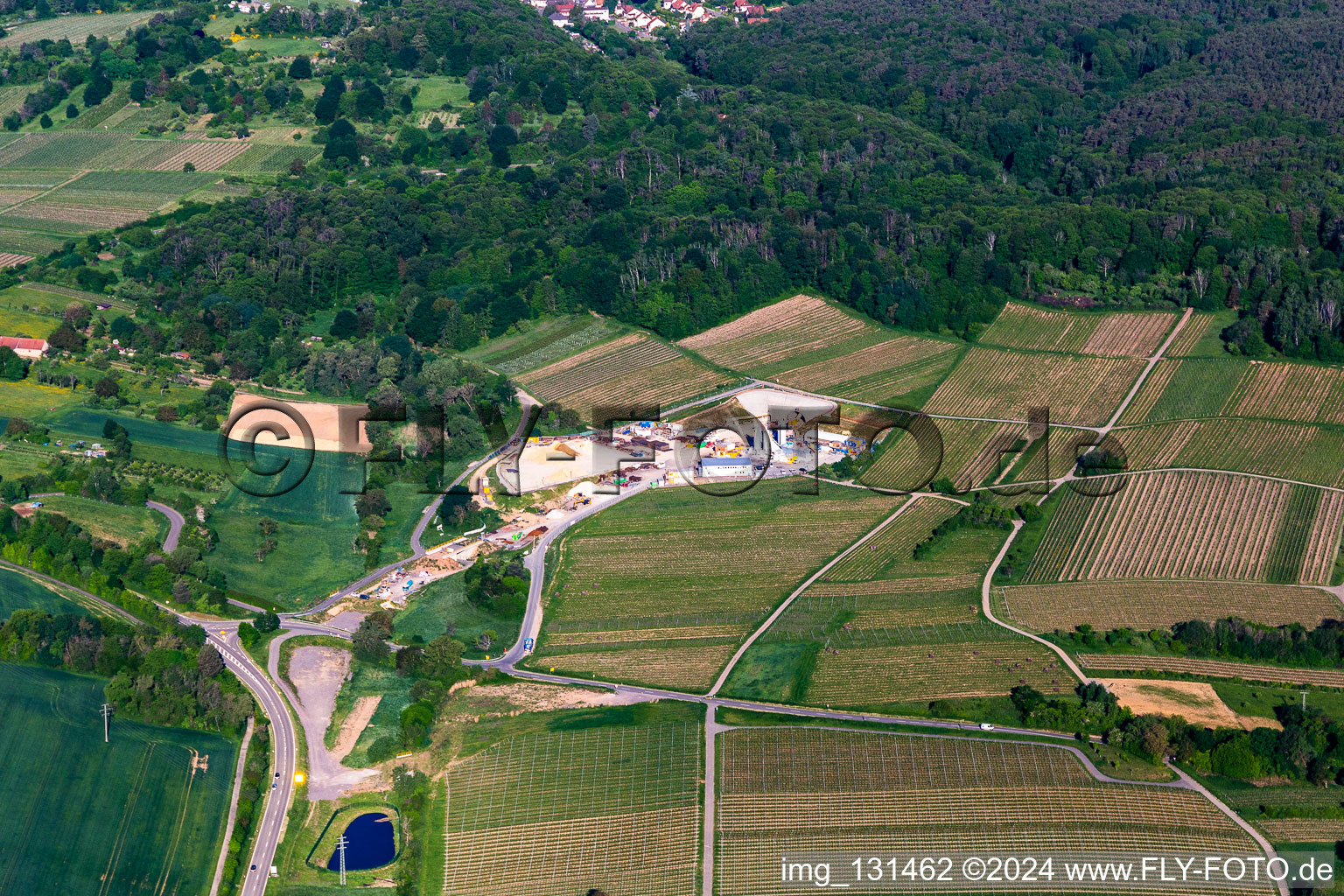 Aerial photograpy of Tunnel construction site in Dörrenbach in the state Rhineland-Palatinate, Germany