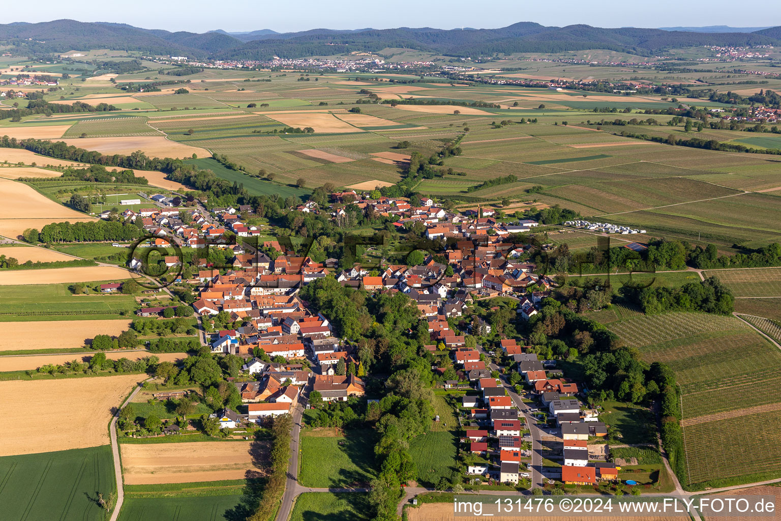 Aerial view of Vollmersweiler in the state Rhineland-Palatinate, Germany