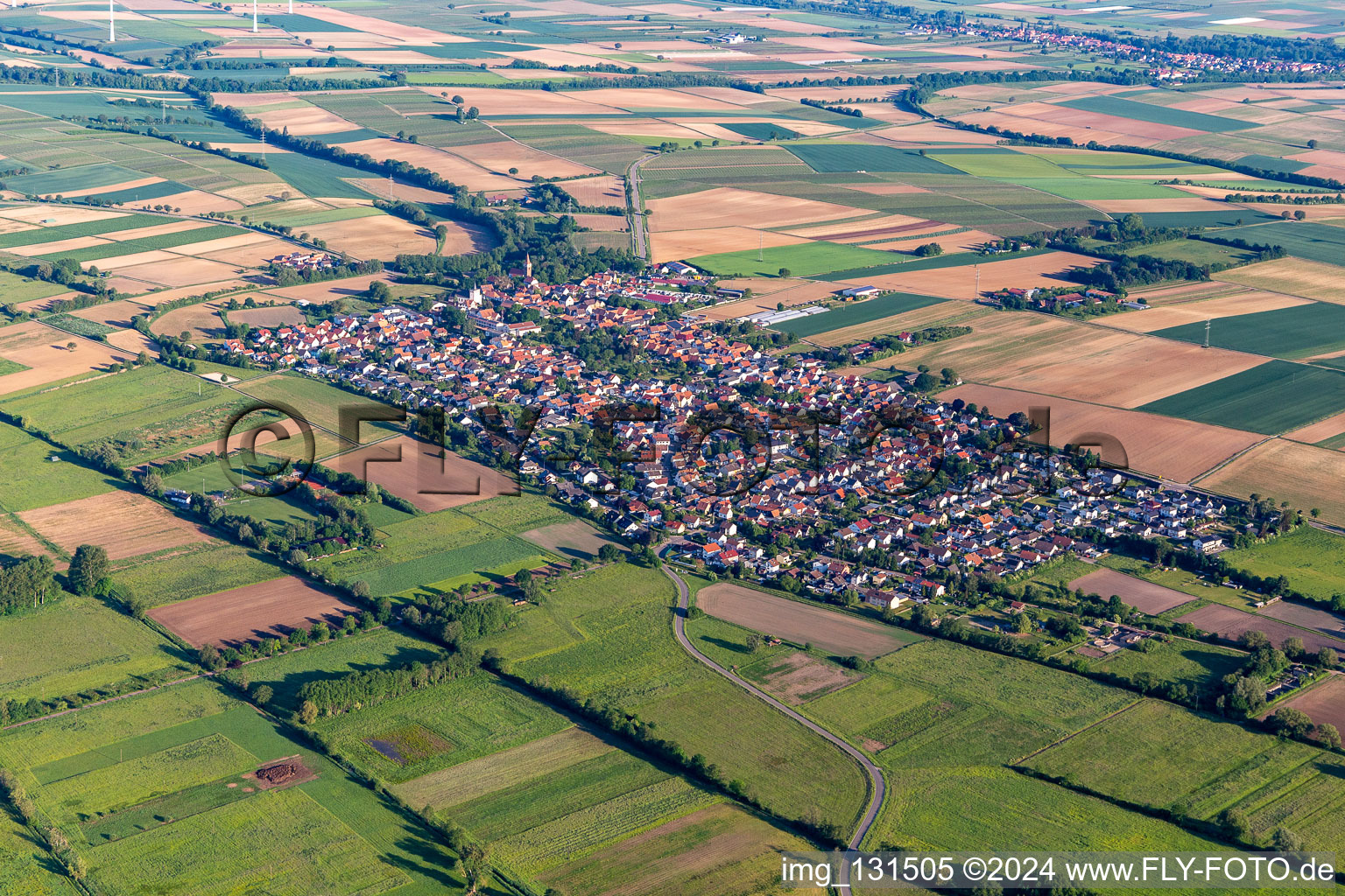 Minfeld in the state Rhineland-Palatinate, Germany seen from above