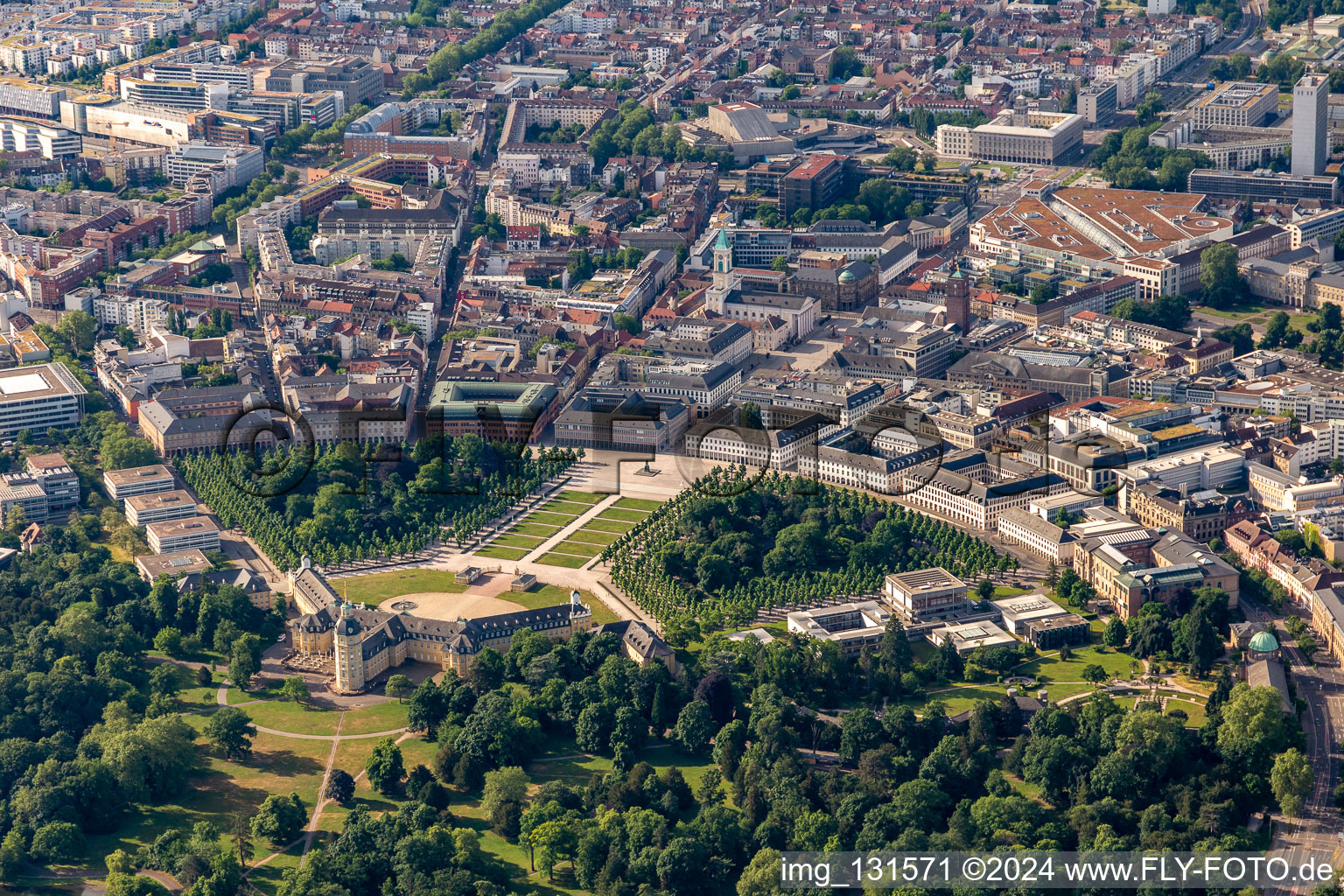 Aerial view of Castle Garden in the district Innenstadt-West in Karlsruhe in the state Baden-Wuerttemberg, Germany