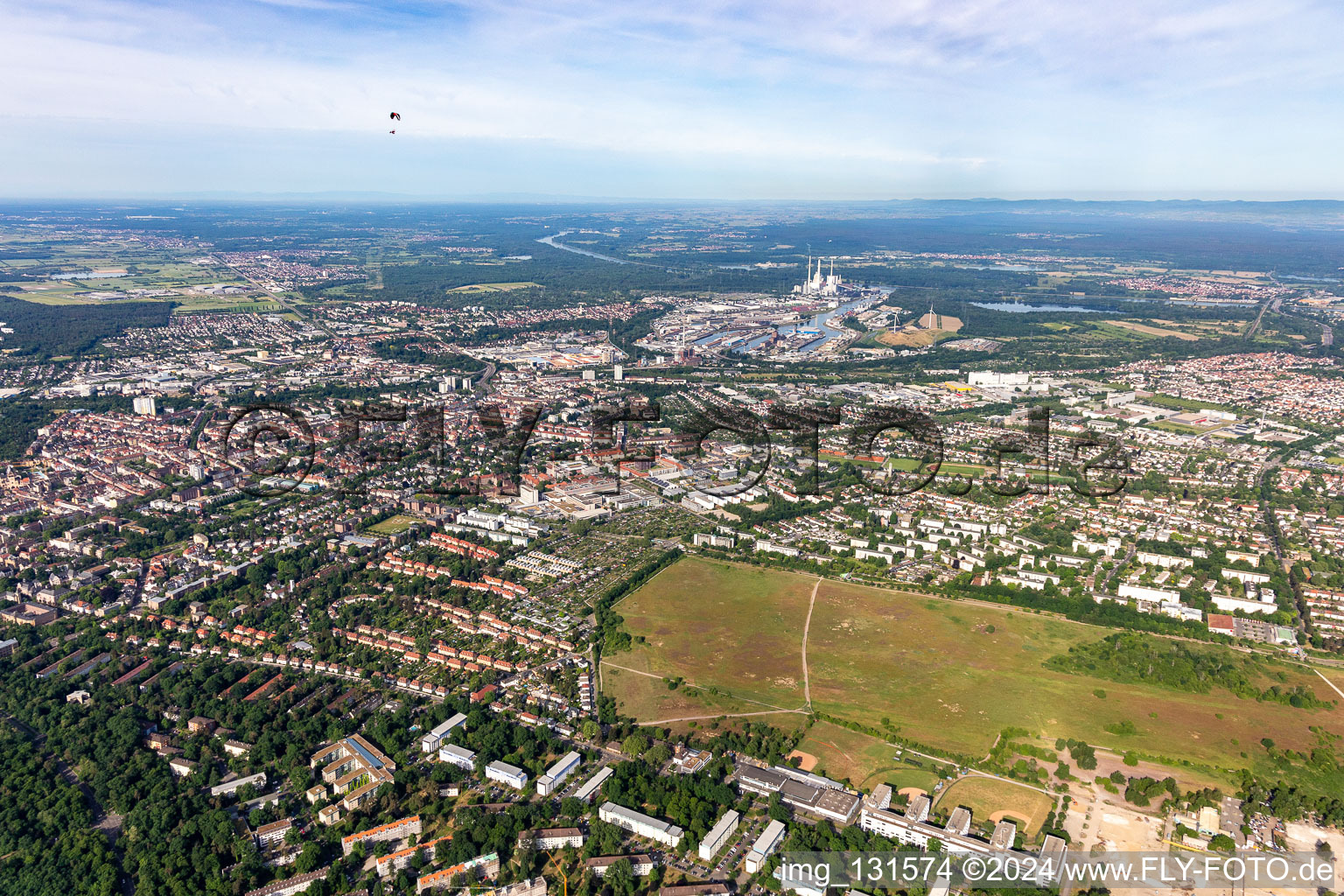 Old airfield, Mühburg, Rhine harbour in the district Nordstadt in Karlsruhe in the state Baden-Wuerttemberg, Germany