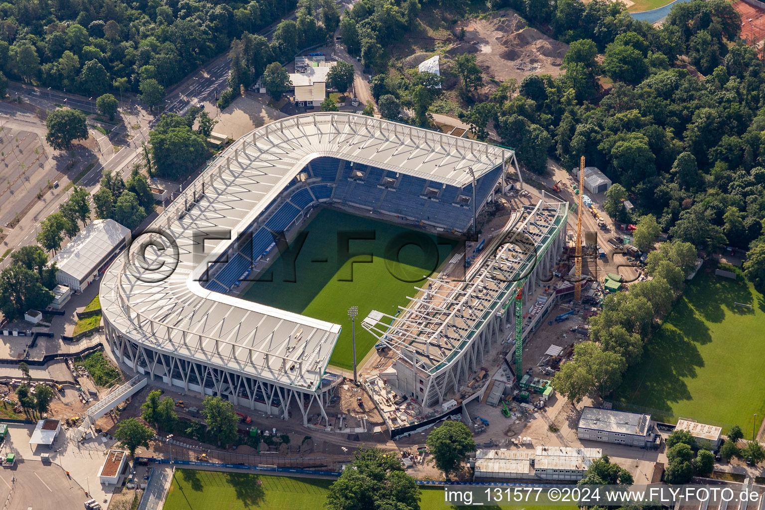 New construction site of the Wildparkstadion of the Karlsruher Sport-Club in the district Innenstadt-Ost in Karlsruhe in the state Baden-Wuerttemberg, Germany