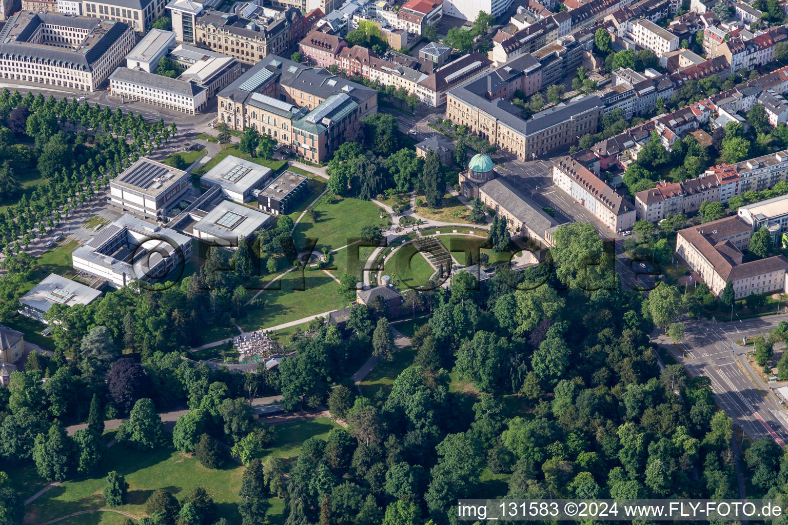 Aerial view of Federal Constitutional Court at the Botanical Garden Karlsruhe in the district Innenstadt-West in Karlsruhe in the state Baden-Wuerttemberg, Germany