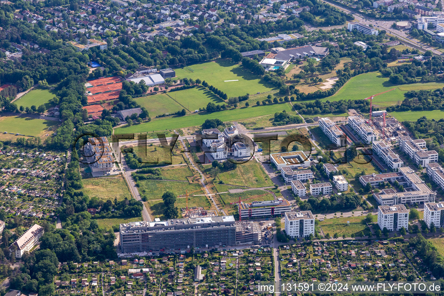 Technology Park Karlsruhe in the district Rintheim in Karlsruhe in the state Baden-Wuerttemberg, Germany from the plane