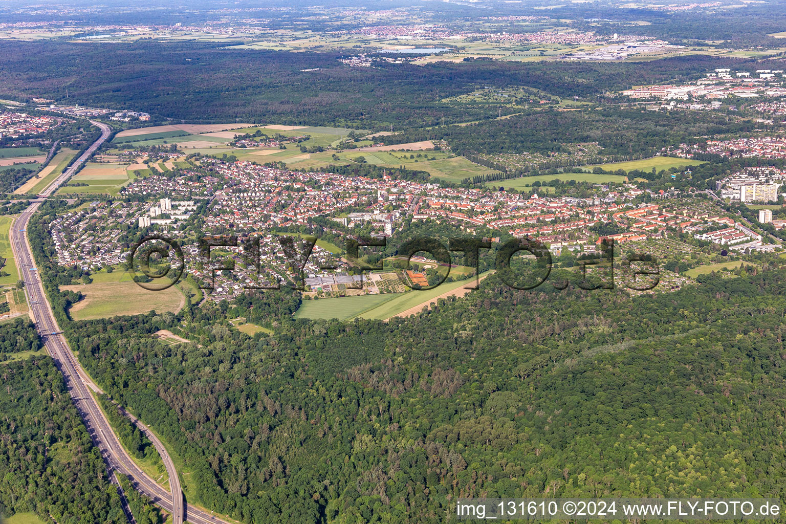 District Grünwettersbach in Karlsruhe in the state Baden-Wuerttemberg, Germany from above