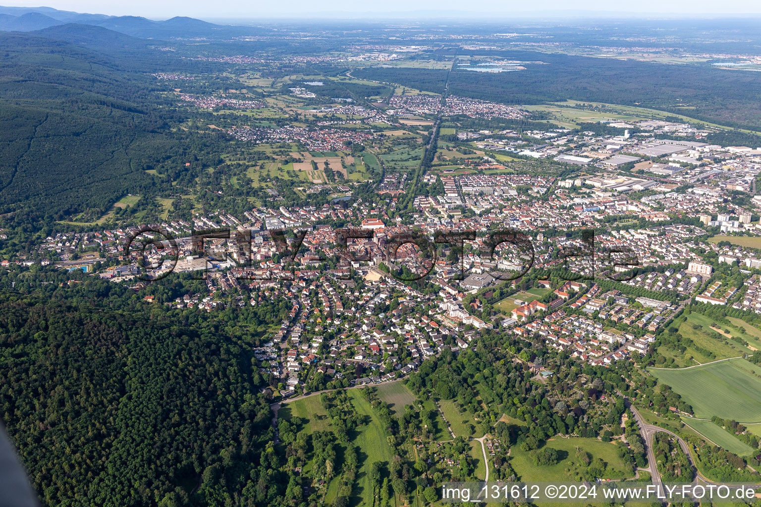 Aerial view of Ettlingen in the state Baden-Wuerttemberg, Germany