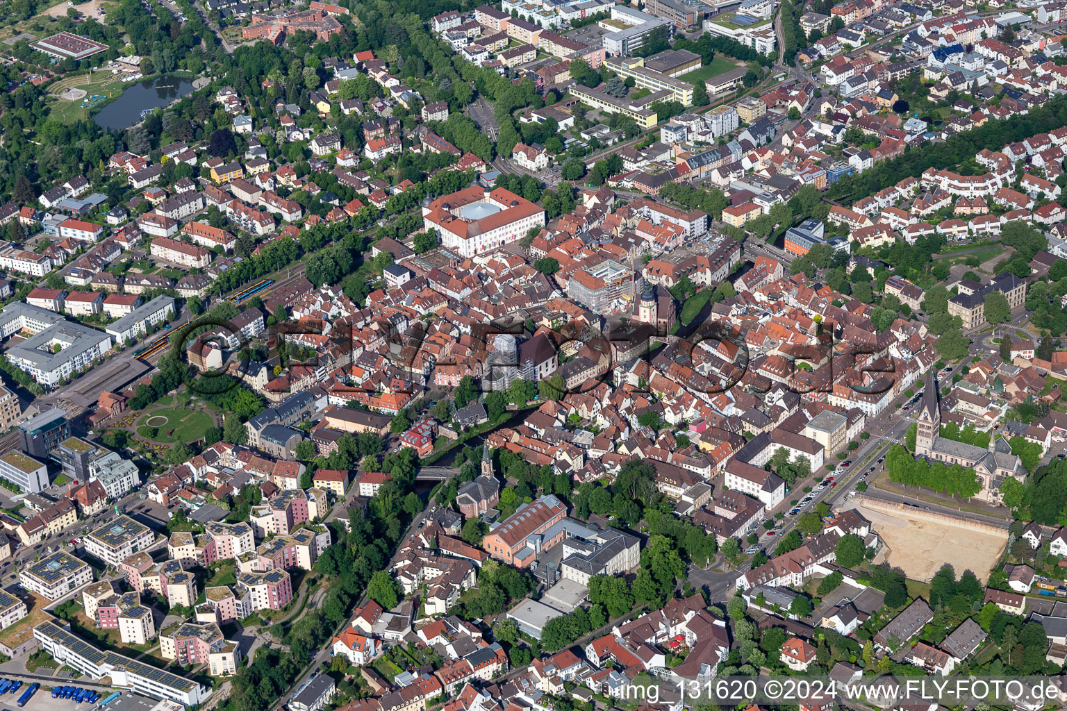 Aerial photograpy of Ettlingen in the state Baden-Wuerttemberg, Germany