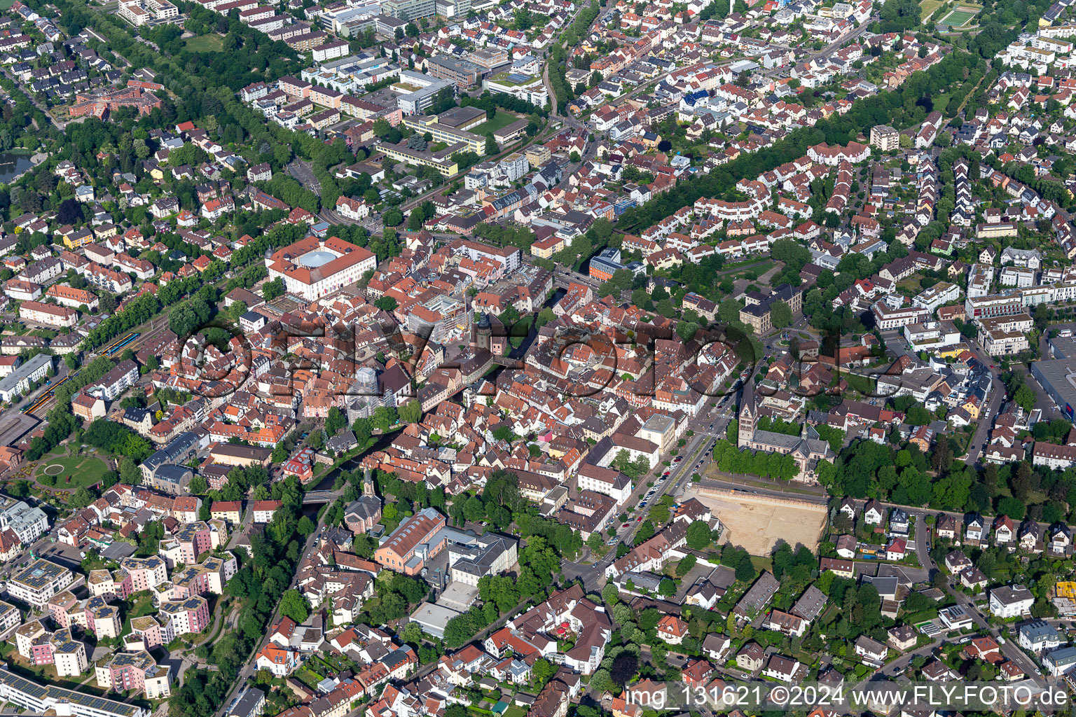 Oblique view of Ettlingen in the state Baden-Wuerttemberg, Germany