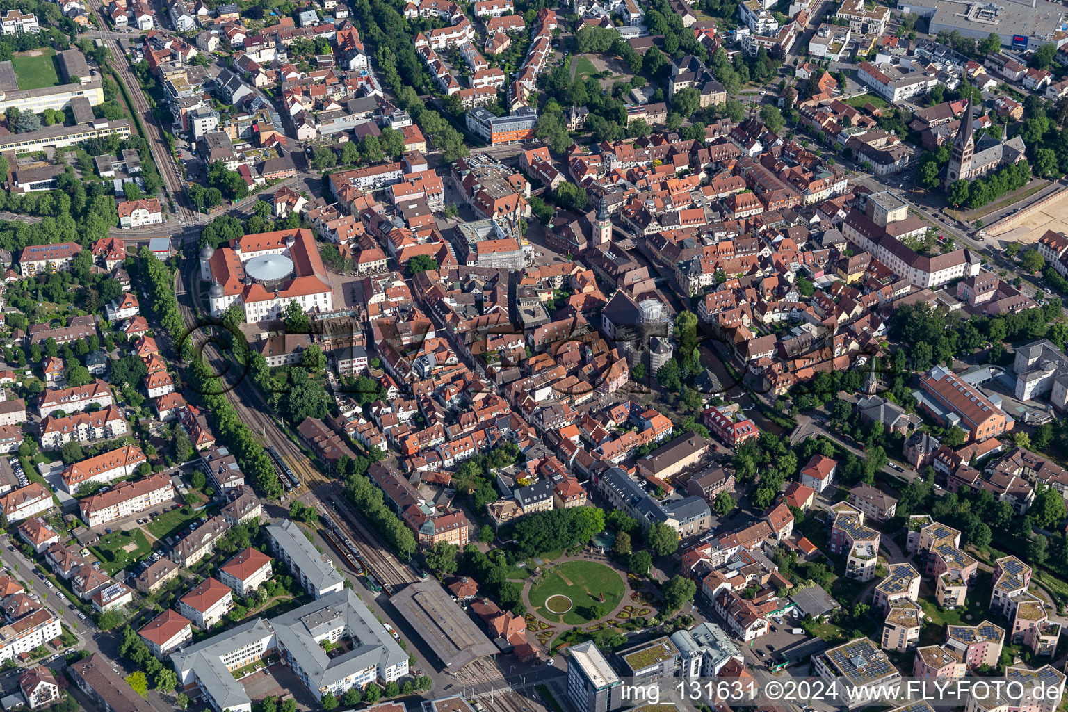 Aerial view of Historical old city in Ettlingen in the state Baden-Wuerttemberg, Germany