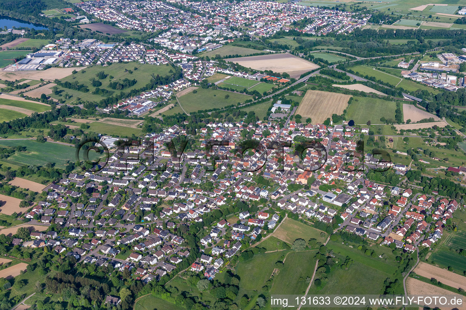 Aerial view of District Ettlingenweier in Ettlingen in the state Baden-Wuerttemberg, Germany