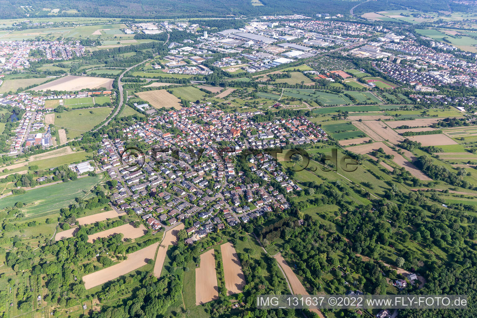 Aerial photograpy of District Ettlingenweier in Ettlingen in the state Baden-Wuerttemberg, Germany
