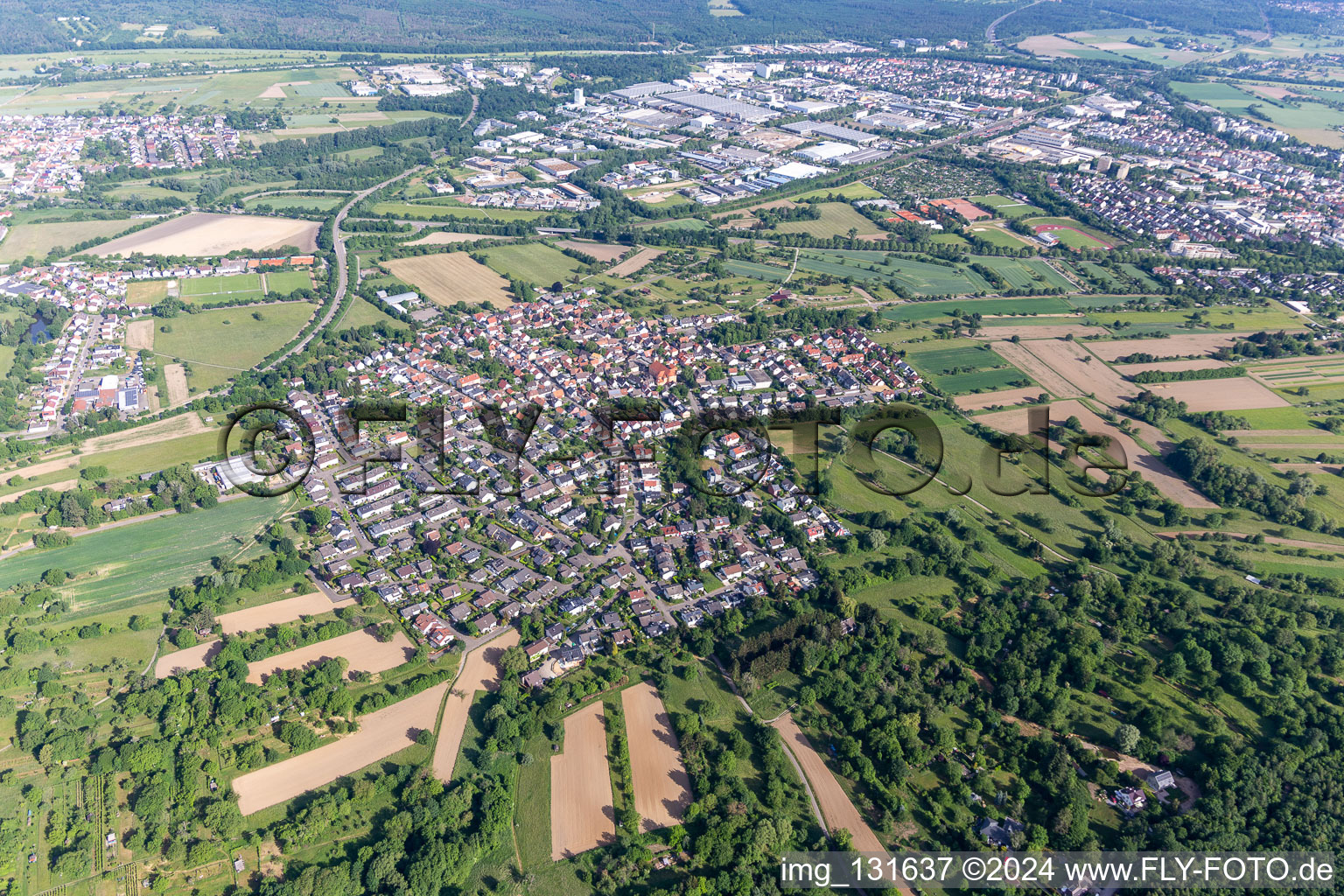 Aerial photograpy of District Ettlingenweier in Ettlingen in the state Baden-Wuerttemberg, Germany